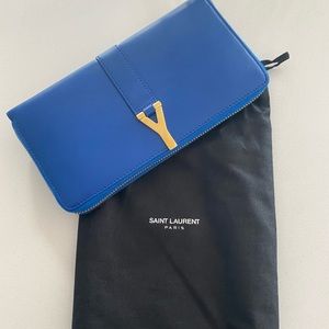 Saint Laurent Chyc Blue Zip Around Wallet -NWOT